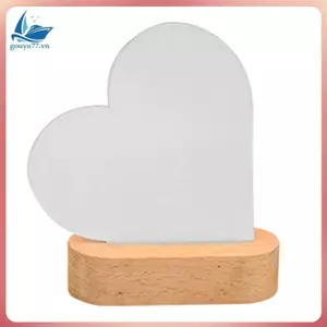Khung ảnh Acrylic LED thăng hoa Đèn ngủ có đèn màu ấm áp có chân đế gỗ để in nhiệt trái tim