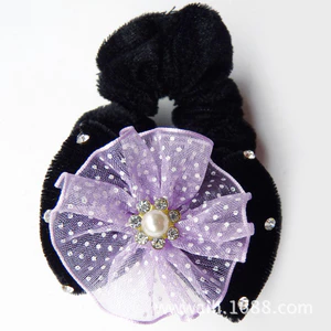 Scrunchie Nhung Đen Thanhtags Nơ Ngọc Trai & Ren - Phụ Kiện Tóc Thanh Lịch