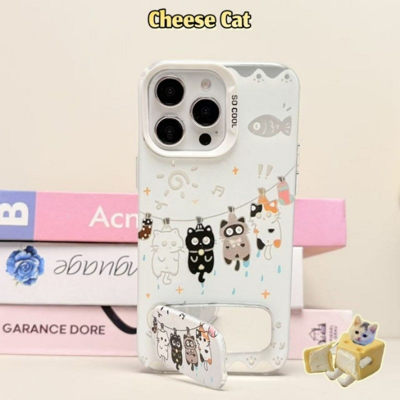 Ốp Lưng Gương Đứng Dễ Thương Bốn Chú Mèo Con Ốp Lưng Điện Thoại iPhone 16 15 14 13 12 11 17 Pro Max Xs Max XR 16E 7Plus
