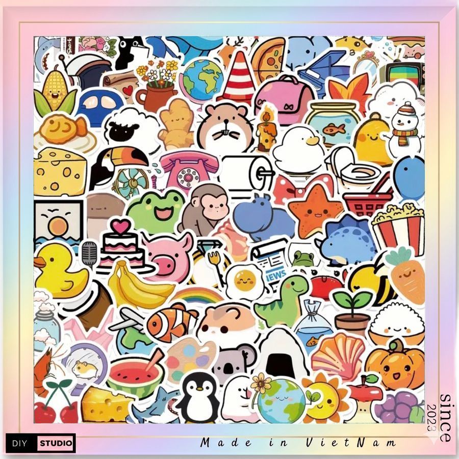 Bộ 100 Miếng Sticker Dán Chống Thấm Nước Trang Trí Bình Nước, Điện Thoại Laptop…Nhiều Mẫu Đa Dạng Các Hình Dễ Thương