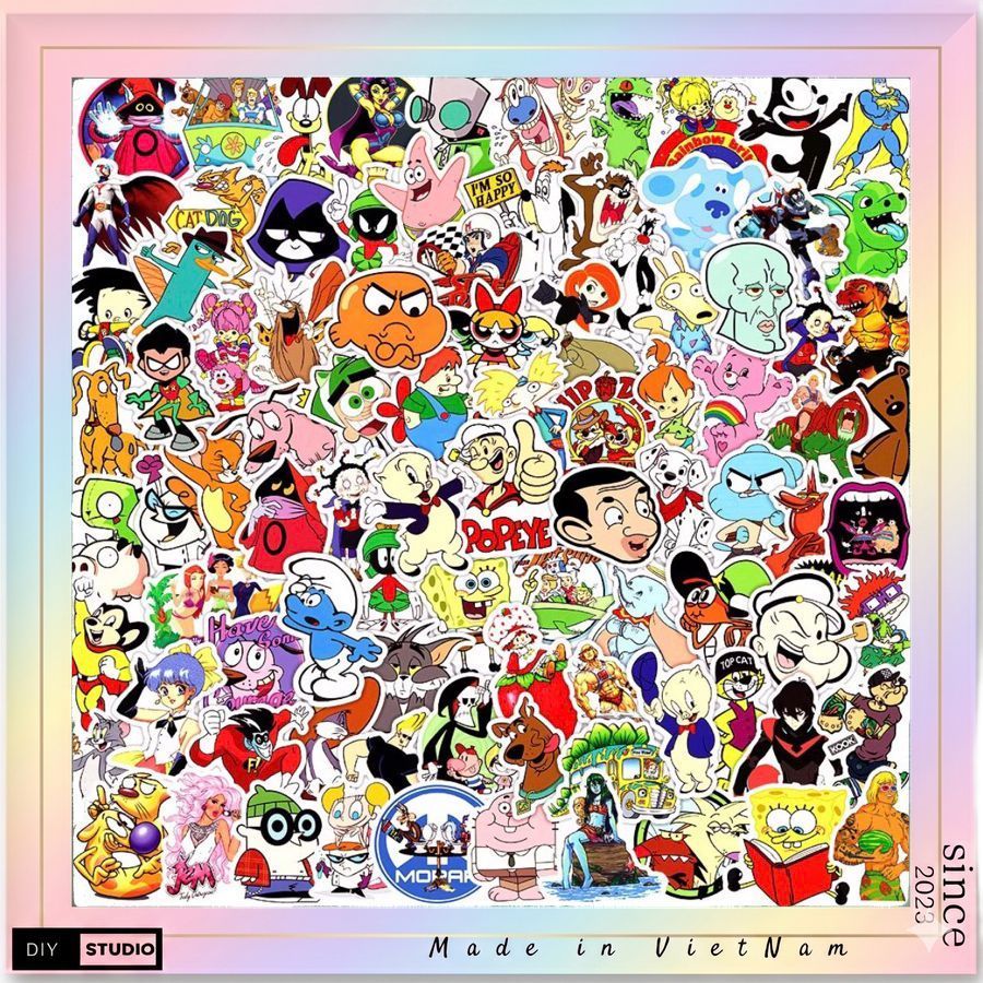 set 100 sticker tổng hợp các nhân vật hoạt hình huyền thoại