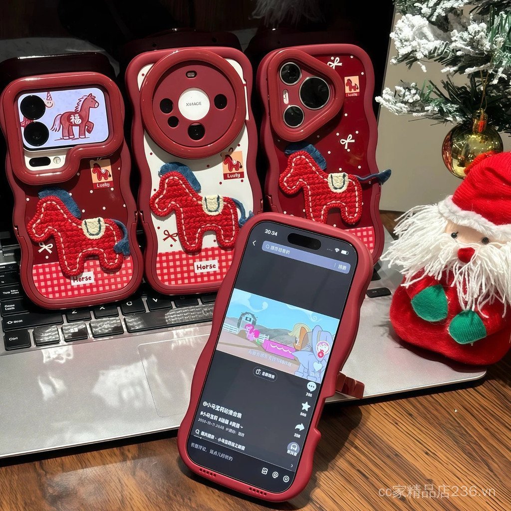 Thích hợp cho iPhone17ProMax Ốp điện thoại 16 / 15 Red Pony 14 / 13 Giá đỡ kép 12 / 11 Mới