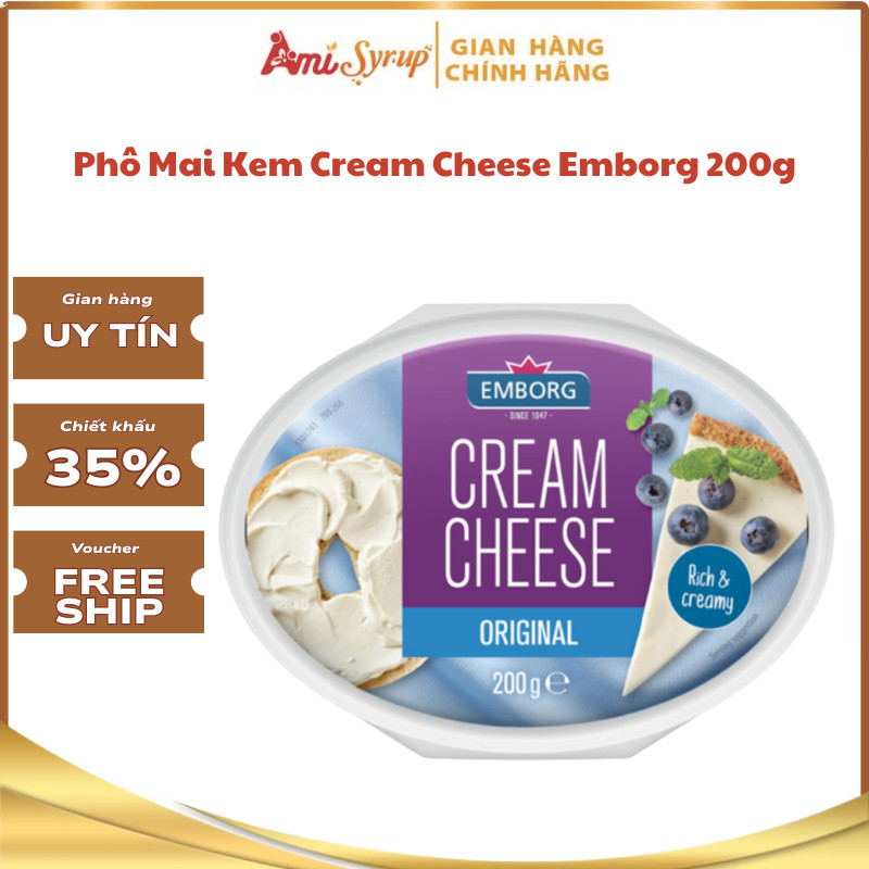 Phô Mai Kem Cream Cheese Emborg 200g, Nhập Khẩu Đan Mạch, Hương Vị Béo Nhẹ Dễ Ăn Không Ngấy