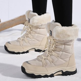 Thể Thao Ngoài Trời Kích Thước Lớn Cotton Giày Nữ Giày Tuyết Mùa Đông Ấm Áp Giữa Ống Giày Đi Bộ Đường Dài Giày Bốt