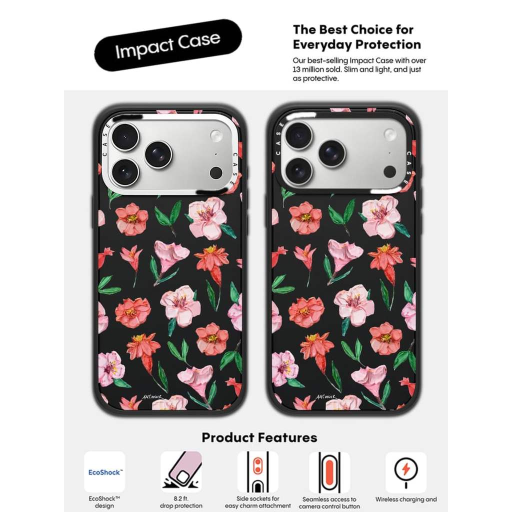 CASECASE X Peach & Coral Blooms Case White Camera Ring Edition Matte Đen Cứng Hút Từ Tính Tác Động Dành Cho Apple IPhone 13 14 15 16 17 Pro Max Air Plus Có Hộp