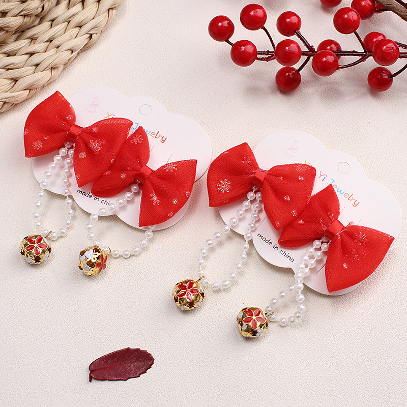 Kẹp tóc nơ hoa ngọc trai phong cách cổ xưa, phù hợp cho lễ hội năm mới