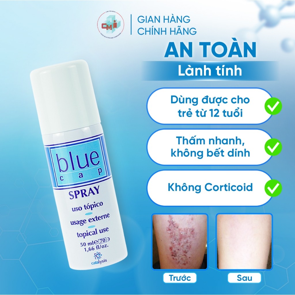 Xịt Blue Cap Spray Hỗ Trợ Vảy Nến, Viêm Da Cơ Địa, Viêm Da Dị Ứng, Viêm Da Tiết Bã, 50ML