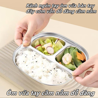 【BabyJoy】Khay ăn 3 ngăn hình Capybara cho bé, chất liệu inox cao cấp an toàn, kèm thìa inox, Thích hợp cho trẻ em