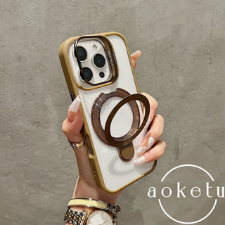 Ốp điện thoại trong suốt từ tính hỗ trợ kép phù hợp với giá đỡ ống kính kim loại iPhone15 16 Pro Max với gói đầy đủ vỏ cứng silicon chống rơi