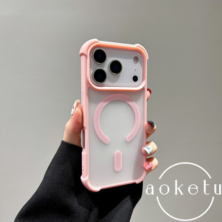 Túi khí bốn góc chống rơi thích hợp cho vỏ điện thoại từ tính Apple 17pro, cảm giác cao cấp iPhone 16 mới, cạnh chống va chạm 15 mờ 14pm, lỗ lớn, 13 vỏ bảo vệ