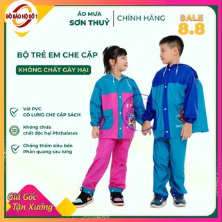 Bộ áo mưa trẻ em Có Lưng che cặp sách, bộ áo mưa Sơn Thuỷ chính hãng PVC cao cấp an toàn cho bé trai bé gái Sịn
