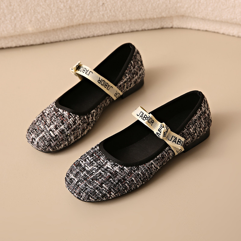 Retro Mary Jane Flat Ren Loafers Giày Da Nữ Mũi Tròn Đế Bằng