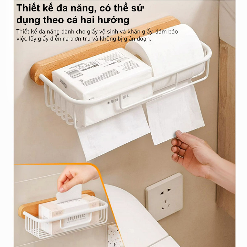 Kệ giấy vệ sinh nhà tắm gỗ tự nhiên, bề mặt chống nước, lắp đặt không cần khoan , bền đẹp