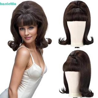 HARRIETTLO Tóc Giả Thẳng Ngắn Có Nổ Bằng Phẳng, Tổng Hợp 16 inch Nữ Vintage Thời Kỳ Tóc Giả, Full Head Đen Tóc Giả Halloween Tự Nhiên Cosplay Tóc Giả Hàng Ngày