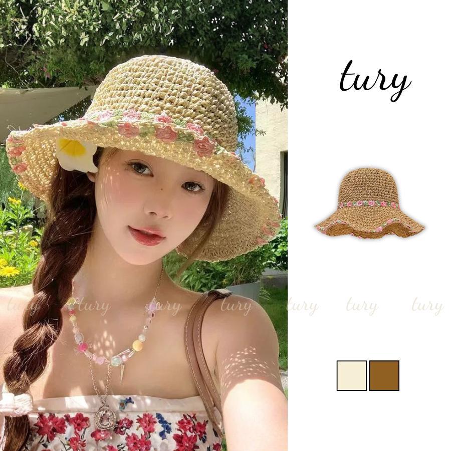 Nón Cói Nữ - Tury - Mũ Cói Mềm Phối Viền Hoa Hồng - NC055