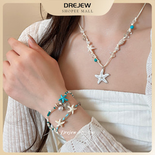 DREJEW Bộ Vòng Tay & Dây Chuyền Cổ Hình Sao Biển Vỏ Sò Dây Có Thể Điều Chỉnh Giữ Màu Bền Lâu Phong Cách Bãi Biển Đi Du Lịch Chụp Ảnh