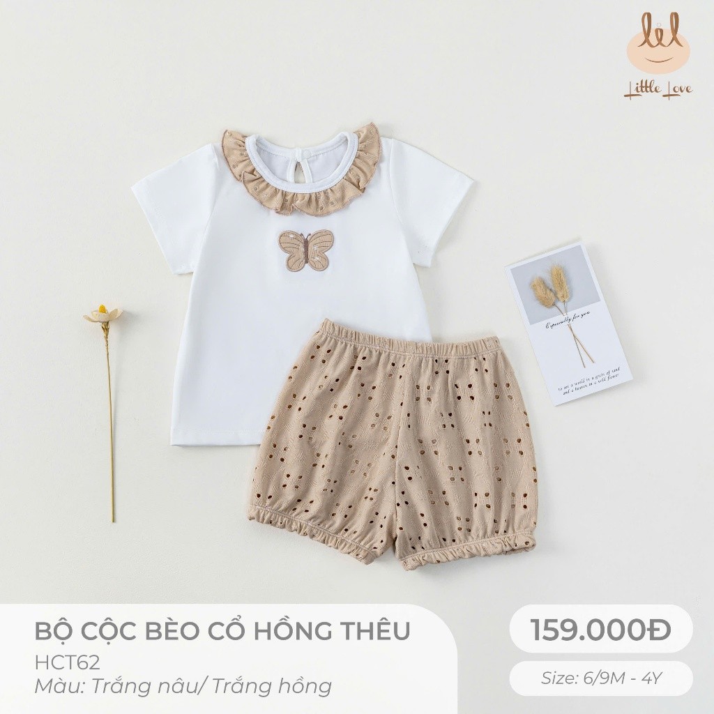 BỘ CỘC BÈO CỔ HỒNG THÊU CHO BÉ  [ SIÊU MỀM, MÁT, MỊN CO DÃN VÀ THẤM HÚT TỐT] SZ 6/9M - 4Y (HCT62)