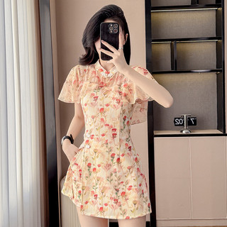 Váy hoa phong cách Trung Hoa hiện đại, trẻ trung phiên bản cải tiến của sườn xám dành cho Nữ