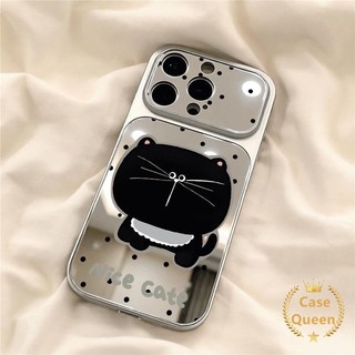 Ốp Gương Trang Điểm Mèo Đen Hoạt Hình Đáng Yêu Tương Thích Cho IPhone Air 13 15 17 12 16 11 14 Pro Max XR X XS Max 16 14 15 Plus Ốp Lưng Mới Sáng Tạo Hợp Thời Trang