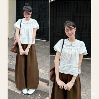 Áo Cổ Sen Tay Bồng Bèo Dưới Xếp Ly Su Chang Thời Trang Nữ, Áo Sơ Mi Nữ Tiểu Thư