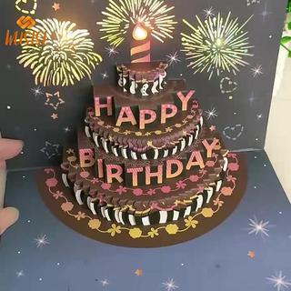 [WUSISI] Thiệp chúc mừng sinh nhật bật lên 3D mới có đèn nhạc Thiệp sinh nhật vui vẻ Bánh pháo hoa Thiệp chúc mừng Quà tặng cho vợ Mẹ Trẻ em MỚI