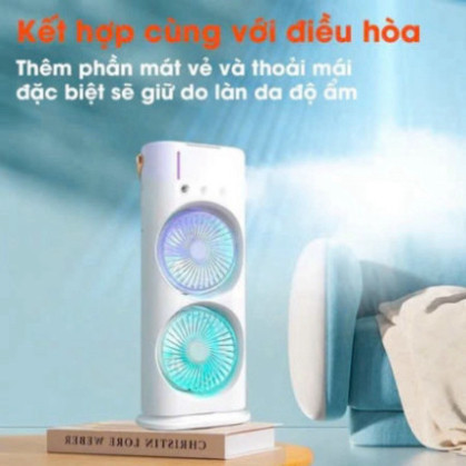 Quạt Điều Hòa Phun Sương Tích Điện 2 Tầng , Quạt Phun Sương Có Đèn Led tvh