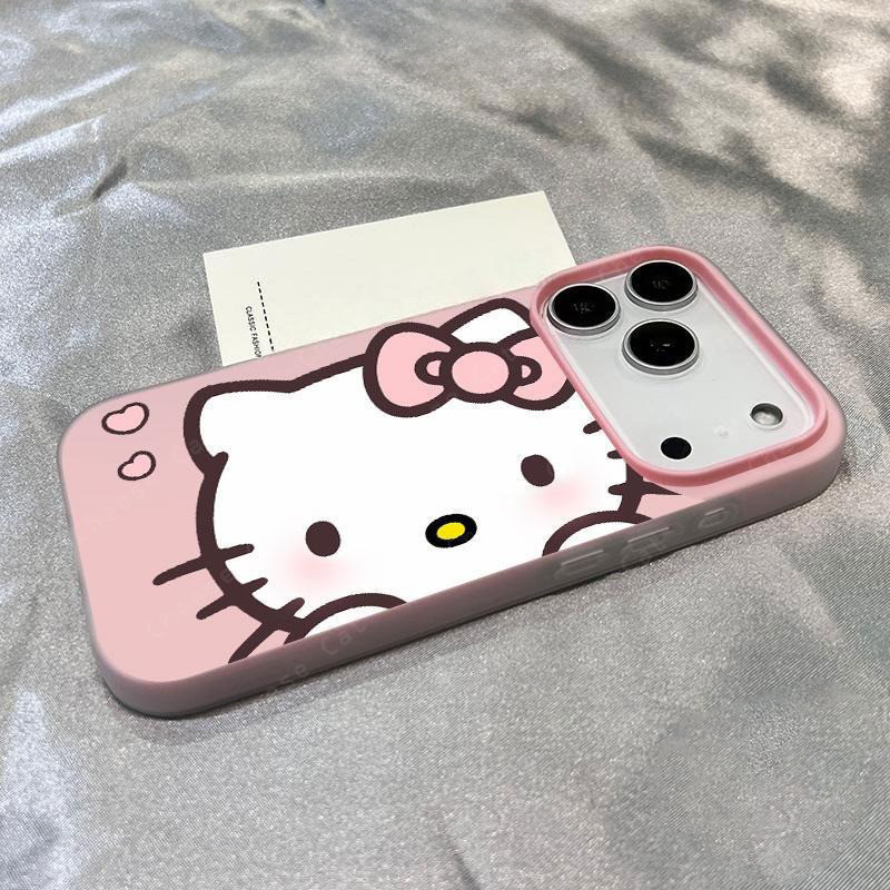 Kitty tim hồng Vỏ điện thoại dành cho iPhone 14 15 16 13 12 11 Pro Max Xs Max XR 17 Air Ốp điện thoại màu hồng dễ thương