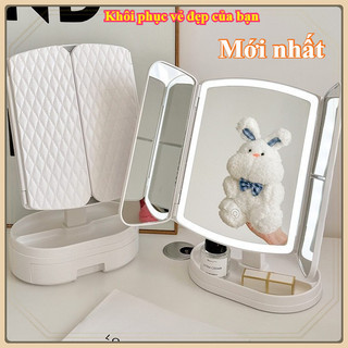 Gương để bàn trang điểm cao cấp có đèn, Gương Makeup Có đèn led 3 chế độ ánh sáng -