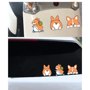 Xe Dễ Thương Corgi Xe Điện Chó Dán Khối Trầy Xước Xe Máy Dán Trang Trí Chống Thấm Nước Thân Xe Dán