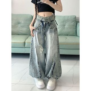 Quần ống rộng kiểu Mỹ thiết kế trẻ trung cho nữ, có hiệu ứng rủ, hợp thời trang cho mùa xuân hè