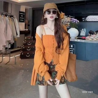 Bộ Áo len dệt kim kiểu hot girl, áo cardigan, chân váy ôm sát họa tiết hoa trẻ trung cho Nữ