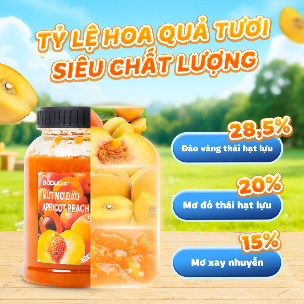 Mứt Trái Cây Boduo Đủ Hương Vị Hộp 1kg, Đa Ứng Dụng Pha Chế Đồ Uống Và Làm Nhân Bánh