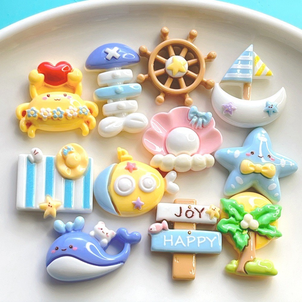 Set Charm Biển Mùa Hè Pastel Ốc Sao Biển Cá Voi Cây Dừa Ngọt Ngào Dễ Thương Phong Cách Hải Dương Trang Trí DIY Xinh Xắn