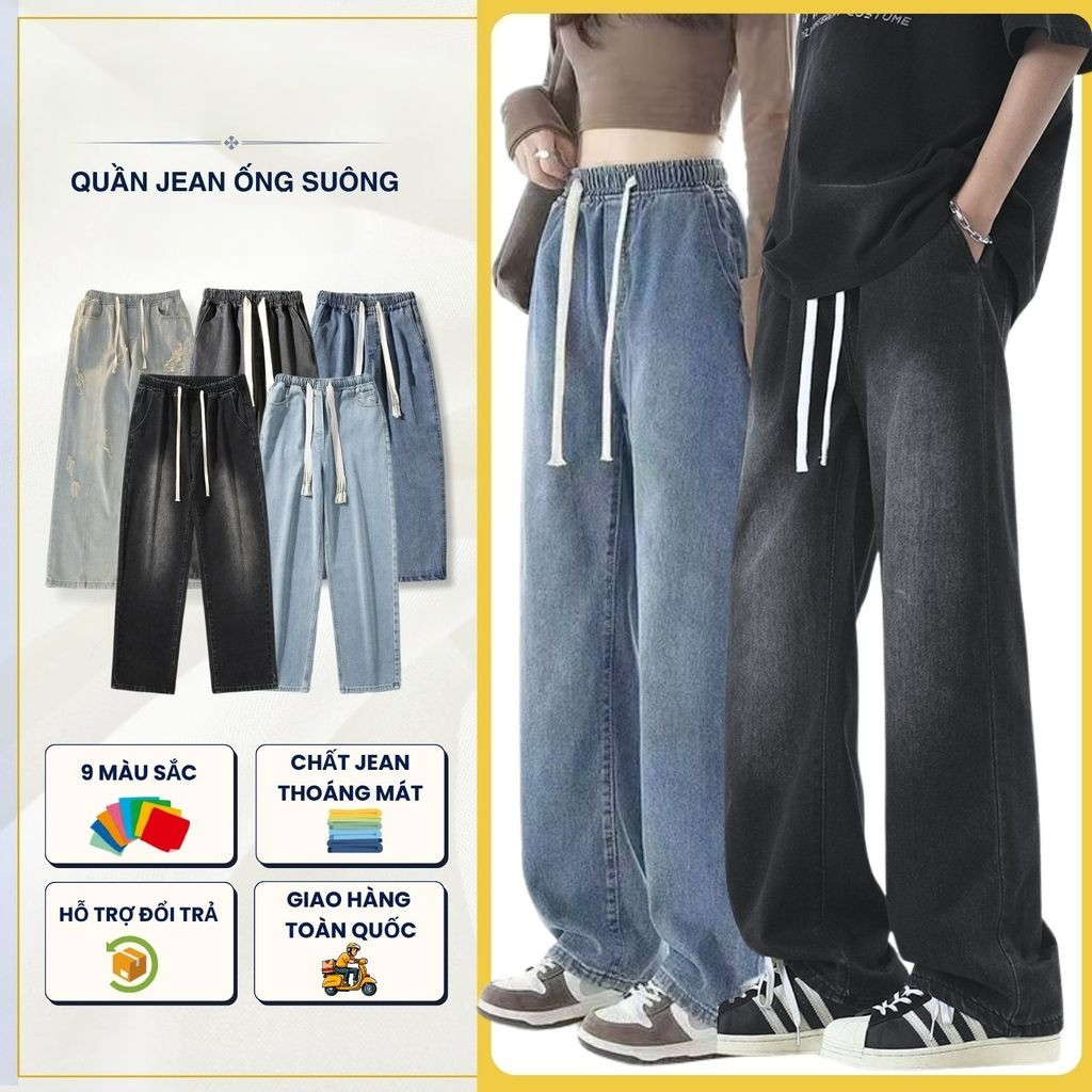 Quần jean nam nữ ống rộng bigsize Suncbvn 09 quần jean cạp chun phong cách hàn quốc unisex