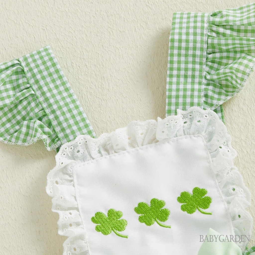 Bộ áo liền quần bé gái Ireland dễ thương Shamrock thêu tay bay kẻ sọc áo liền quần