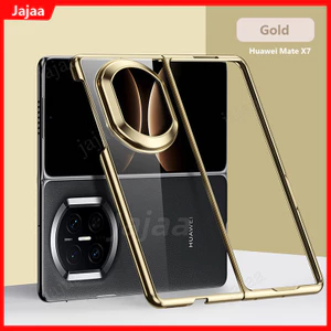 Ốp điện thoại lật PC cứng mạ trong suốt cho Huawei Mate X7 MATEX7 MateX7 5G Bộ bản lề 2 mảnh màu trơn Bảo vệ Vỏ chống trầy xước