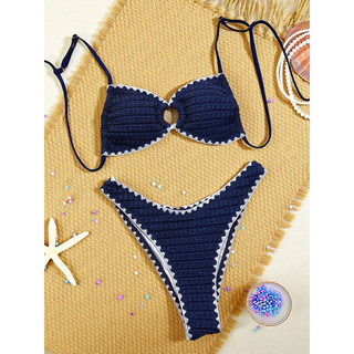 Đồ bơi nữ Dây hải quân Nhẫn trắng Hai mảnh Bikini Đồ bơi