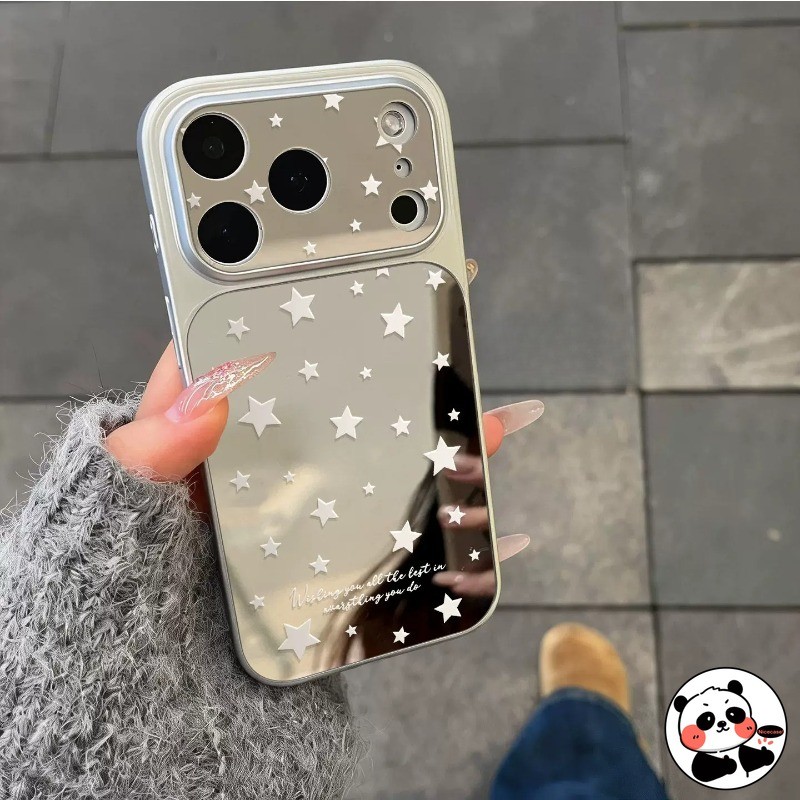Ins Style Star Mirror Ốp Điện Thoại Realme 15 15T 14 14T 13 12 Pro Plus Lite GT Neo6 SE GT8 GT7 7T GT6 6T V23 V23i 5G 4G Vỏ Mềm Màu Bạc Dễ Thương
