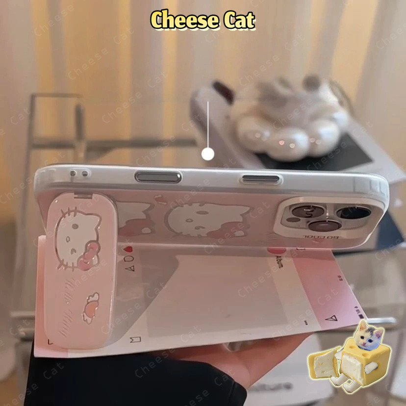 Ốp lưng iPhone màu xanh hồng Kitty có gương Giá đỡ điện thoại cho iPhone 13 14 15 12 11 16 17 Pro Max 16E Xs Max XR 7