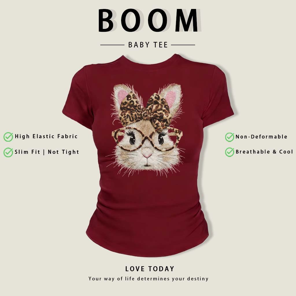 BOOM Áo Baby Tee Nữ Cotton Ôm Body-Áo Thun Ngắn Tay Y2K In Hình PhongCách Mùa Hè, Cổ Tròn Hàng Đầucách hàn quốc phongW23