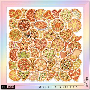 100 sticker bánh pizza đồ ăn hấp dẫn nhiều mẫu để trang trí chống nước tốt