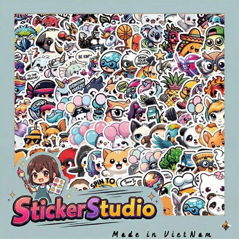 60 sticker các loài động vật dễ thương, siêu bắt mắt  trang trí sổ tay note book laptop mũ bảo hiểm chống nước tốt