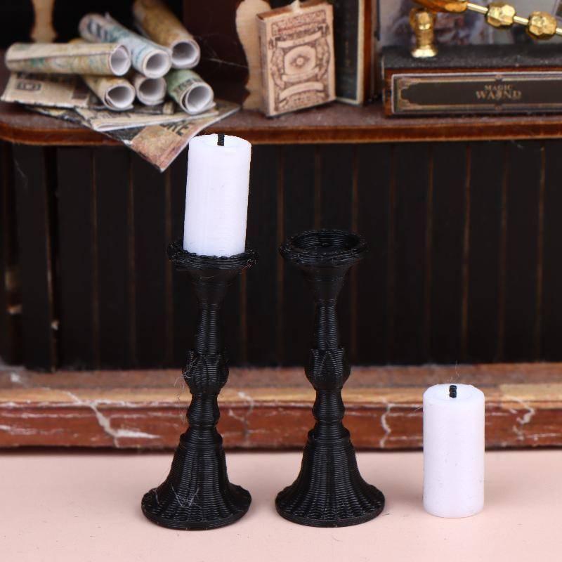 [DPN-t] Hộp đựng nến trang trí nhà búp bê 2 chiếc Bộ thu nhỏ với 2 nến Kim loại Candlesti cho đồ nội thất Mini Trang trí trưng bày mới
