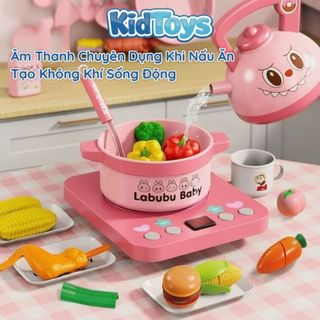 Đồ chơi nhà bếp có âm thanh KidToys Hình Gấu & Labubu – bộ nấu ăn mini cho bé