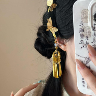 Kẹp tóc nữ cổ bướm vàng tua rua, style sườn xám tinh tế, phù hợp đội đầu