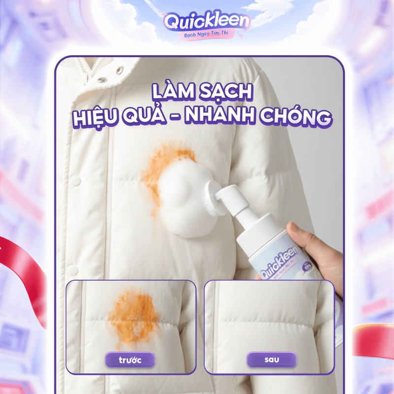Bọt Vệ  Sinh Tẩy Vết Bẩn Quần Áo Quickleen Tích Hợp Đầu Bàn Chải Thông Minh