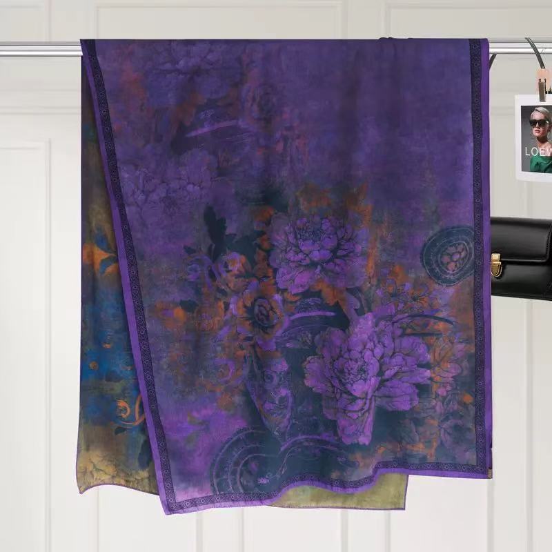Khăn vuông hai mặt retro, chất liệu sợi jacquard mô phỏng lụa mây thơm