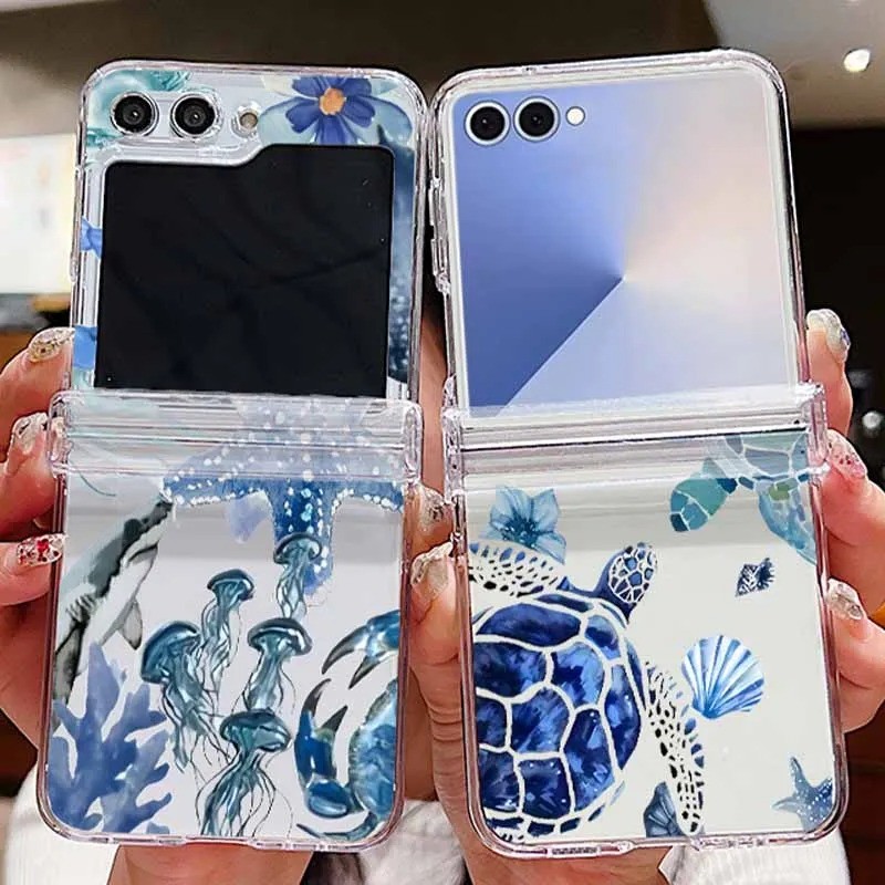 Ốp Điện Thoại Trong Suốt Họa Tiết Thạch Rùa Cho Samsung Galaxy Z Flip 7 Flip 7FE Flip 6 Flip 5 Flip 4 5G Full Bản Lề Gấp Cứng PC Cover