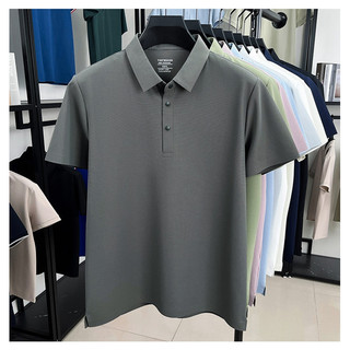 Áo sơ mi POLO nam trung niên chất liệu Ice Silk, ngắn tay, màu trơn, có ve áo