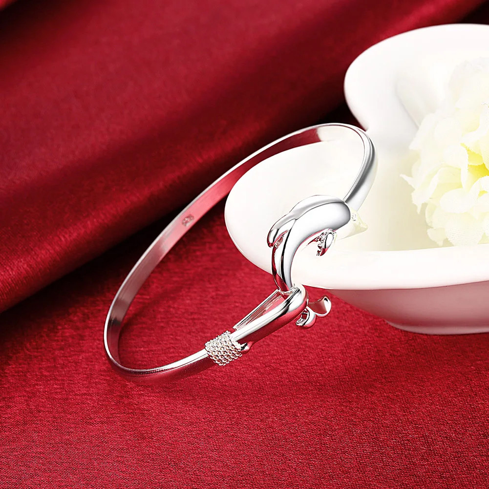 Vòng tay bạc 925 hình cá heo có thể điều chỉnh, trang sức thời trang cho nữ
